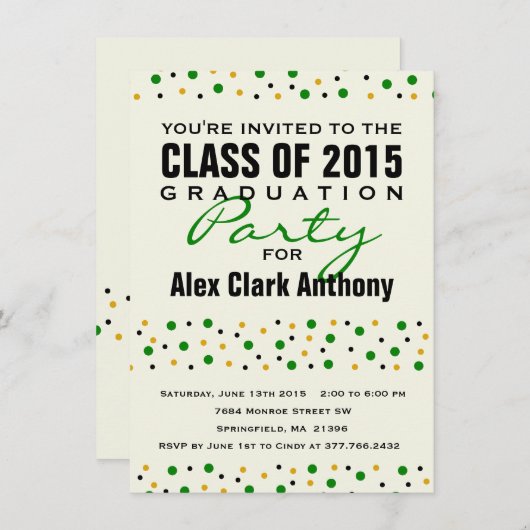 Afstuderen uitnodiging van de Confetti-partij 2015 (Voorkant / Achterkant)