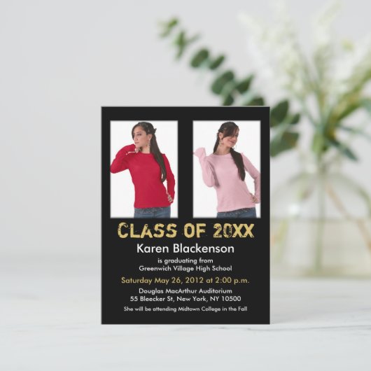 Afstuderen uitnodiging Voeg 2 Afbeelding zwart gou (Staand voorkant)