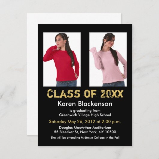 Afstuderen uitnodiging Voeg 2 Afbeelding zwart gou (Voorkant / Achterkant)