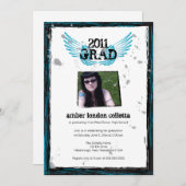 Afstuderen Uitnodiging voor Black and Blue Grunge  (Voorkant / Achterkant)