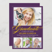 Afstuderen-uitnodiging voor Bright start - Paars Kaart (Voorkant / Achterkant)