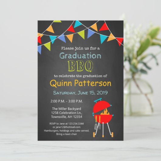 Afstuderen — uitnodiging voor parychalkboard (Staand voorkant)