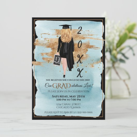 Afstuderen Uitnodiging Vrouw Licht geblonde (Staand voorkant)