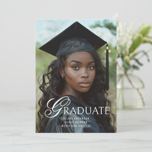 Afstuderen unieke typografie foto afstudeerfeest kaart (Staand voorkant)