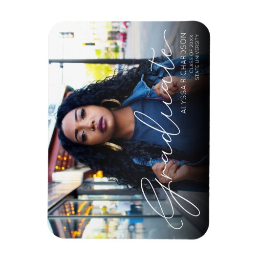 Afstuderen & uw foto - White Print met Fade Magneet (Verticaal)