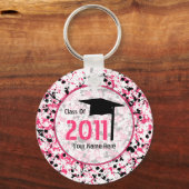 Afstuderen van 2011 - Roze en zwarte platter Sleutelhanger (Voorkant)
