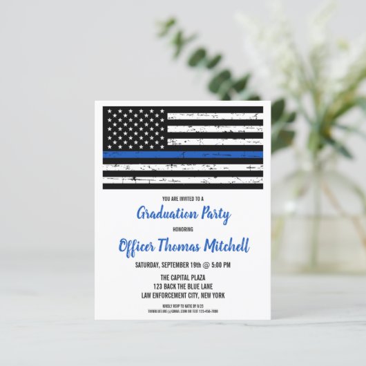 Afstuderen van begrotingspolitie in blauwe lijn (Staand voorkant)