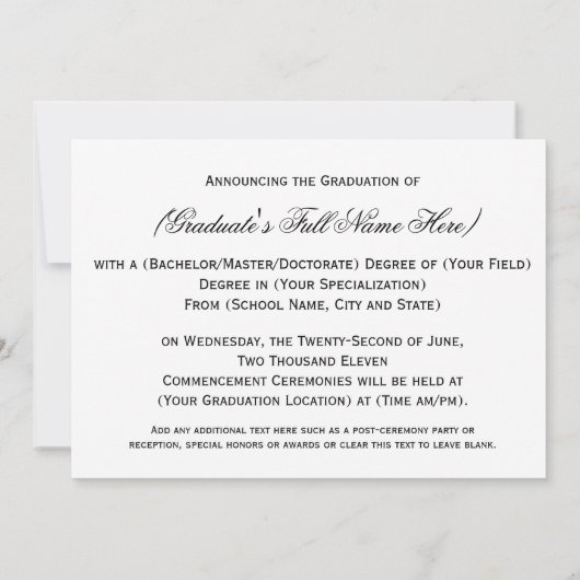 Afstuderen van Black/White Laurel Law Kaart (Achterkant)