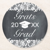 Afstuderen van Blackboard & White Lace Grats Ronde Kartonnen Onderzetter (Voorkant)