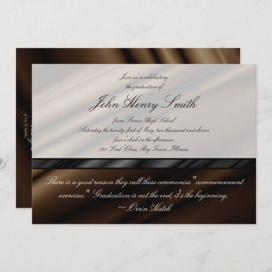 Afstuderen van chocolade-zijde Uitnodiging/aankond Kaart (Voorkant / Achterkant)