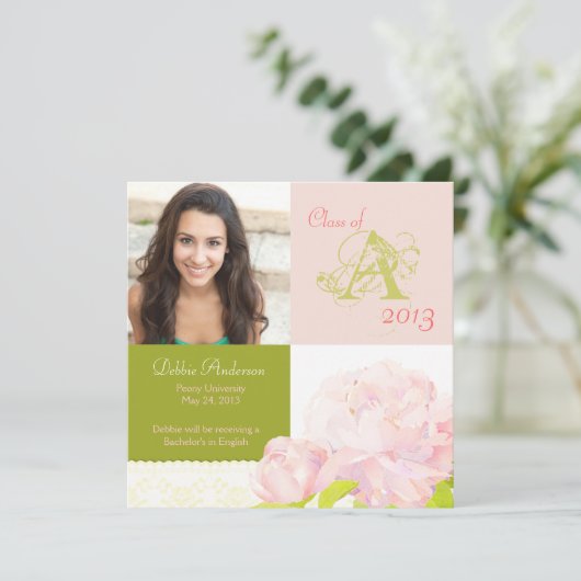 Afstuderen van College Girl 2013 Monogram Aankondi Kaart (Staand voorkant)