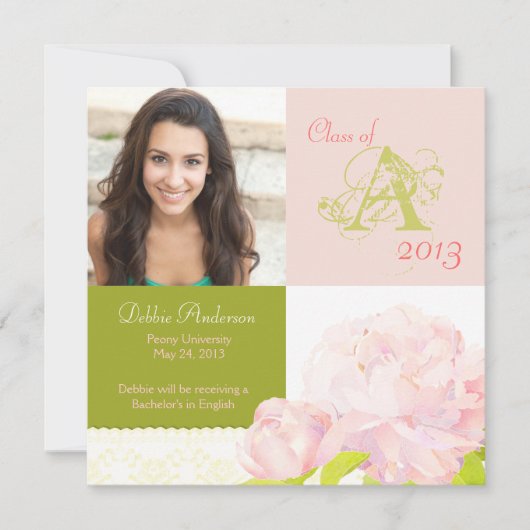 Afstuderen van College Girl 2013 Monogram Aankondi Kaart (Voorkant)