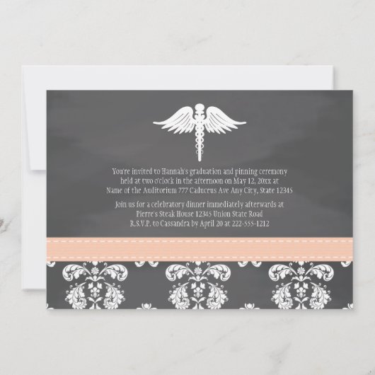 Afstuderen van Coral Chalkboard-verpleegschool Kaart (Achterkant)