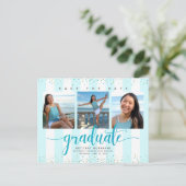 Afstuderen van datum opslaan modern turkooizen scr uitnodiging briefkaart (Staand voorkant)
