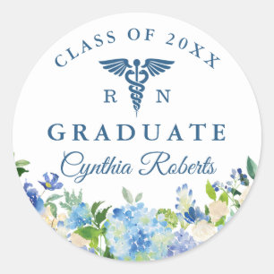 Afstuderen van de Blauwe Hydrangeas Floral Nursing Ronde Sticker