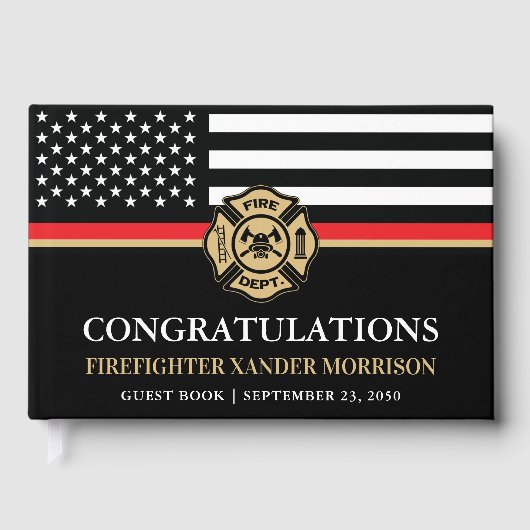 Afstuderen van de brandweer Rood Line Flag Fire Ac Gastenboek (Voorkant)