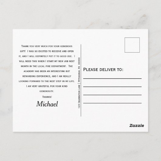 Afstuderen van de brandweeracademie Foto Hartelijk Briefkaart (Achterkant)