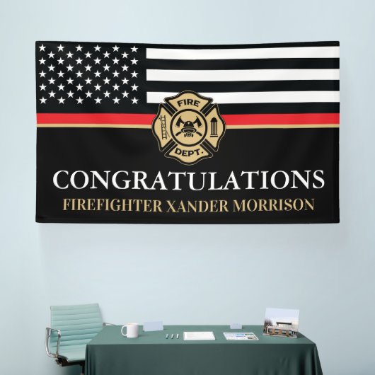 Afstuderen van de brandweerman Thin Red Line Fire  Spandoek (Beurs)