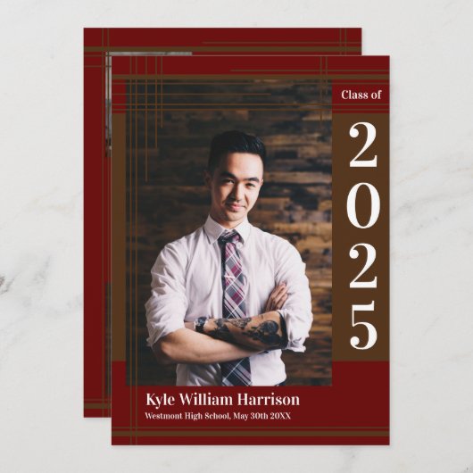 Afstuderen van de bruine maroon-school kaart (Voorkant / Achterkant)