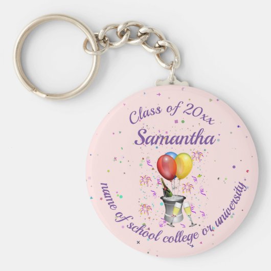 Afstuderen van de Bubble-mousserende wijnroze Sleutelhanger (Voorkant)