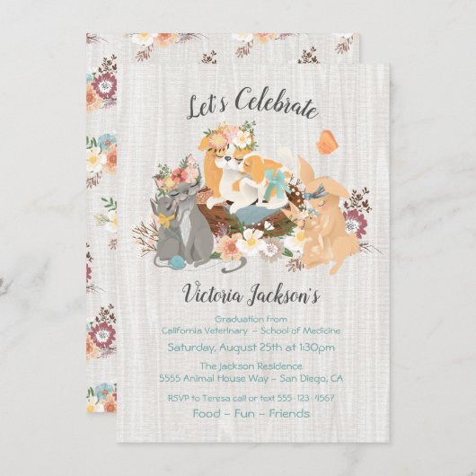 Afstuderen van de diergeneeskundige school voor ba kaart (Voorkant / Achterkant)