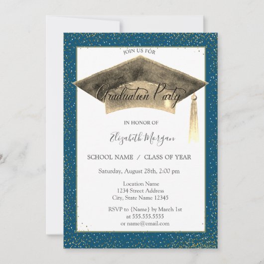 Afstuderen van de goudgraatkap Tassel Confetti Kaart (Voorkant)