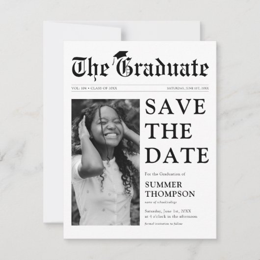 Afstuderen van de krant Save the Date (Voorkant)