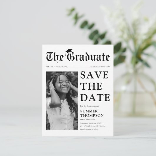 Afstuderen van de krant Save the Date (Staand voorkant)