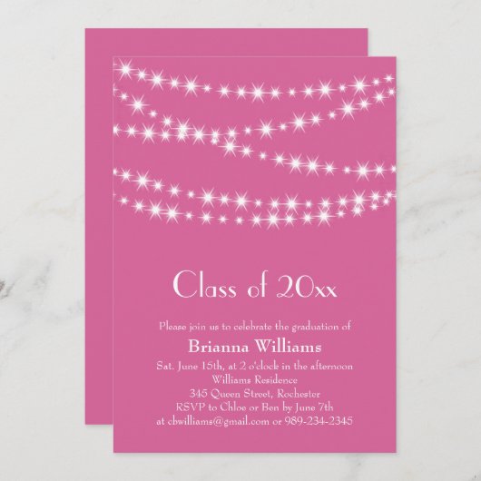 Afstuderen van de Lichten van Fuchsia Party nodigt Kaart (Voorkant / Achterkant)