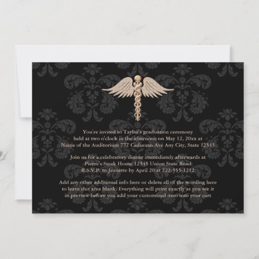 Afstuderen van de Medische School Aankondiging Bla (Achterkant)