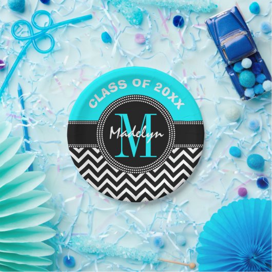 Afstuderen van de middelbare school Monogram Chevr Papieren Bordje (Feest)