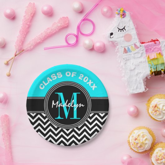 Afstuderen van de middelbare school Monogram Chevr Papieren Bordje (Feest)