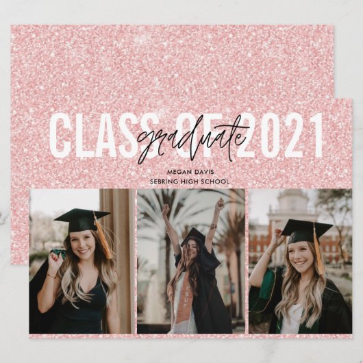 Afstuderen van de middelbare school Roze drie Foto (Voorkant / Achterkant)