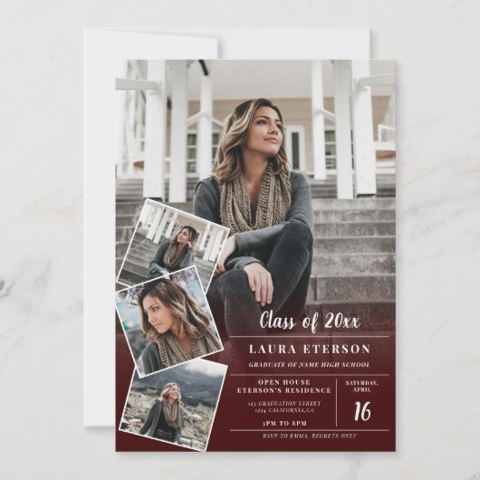 Afstuderen van de moderne rode bogundy-minimalisti kaart (Voorkant)