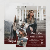 Afstuderen van de moderne rode bogundy-minimalisti kaart (Voorkant / Achterkant)