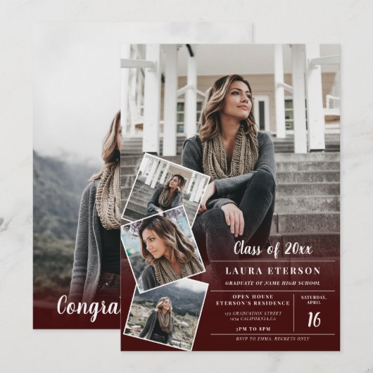 Afstuderen van de moderne rode bogundy-minimalisti kaart (Voorkant / Achterkant)