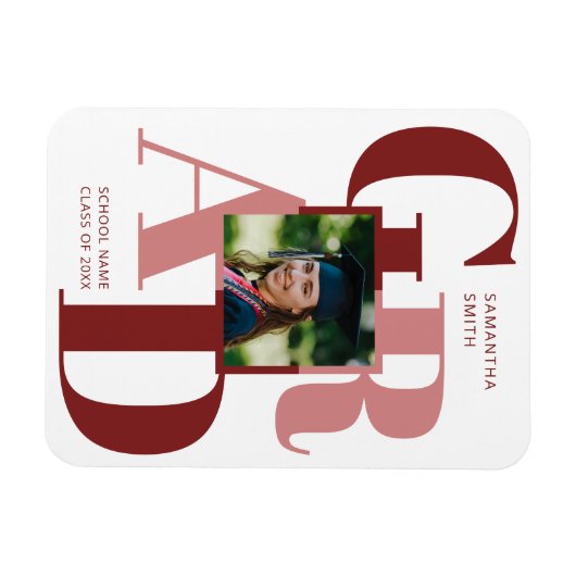 Afstuderen van de moderne Rode Rendy Typografie Fo Magneet (Horizontaal)