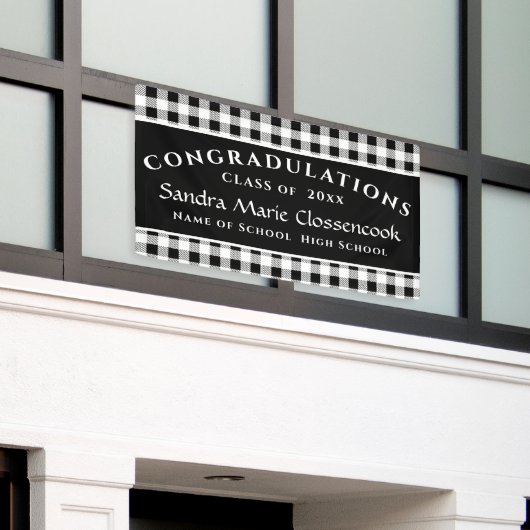 Afstuderen van de moderne School Black White Buffa Spandoek (Buitenkant Gebouw)