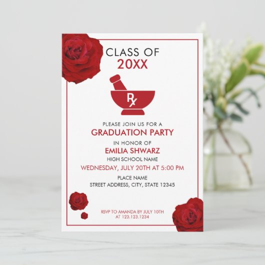 Afstuderen van de moderne witte en rode rozenapoth kaart (Staand voorkant)