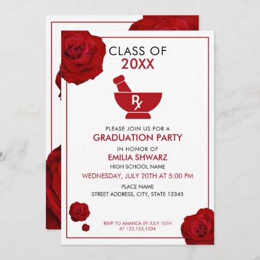 Afstuderen van de moderne witte en rode rozenapoth kaart (Voorkant / Achterkant)