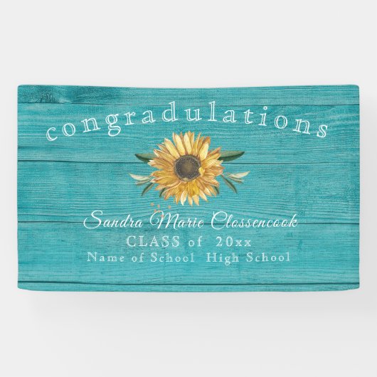 Afstuderen van de moderne zonnebloem Rustic blauwg Spandoek (Horizontaal)