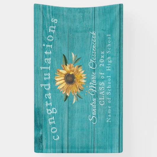 Afstuderen van de moderne zonnebloem Rustic blauwg Spandoek (Verticaal)