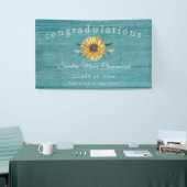 Afstuderen van de moderne zonnebloem Rustic Wood B Spandoek (Beurs)