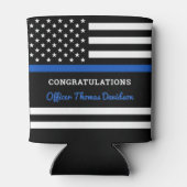 Afstuderen van de politie Thin Blue Line felicitee Blikjeskoeler (Achterkant)