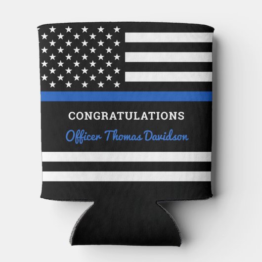 Afstuderen van de politie Thin Blue Line felicitee Blikjeskoeler (Achterkant)