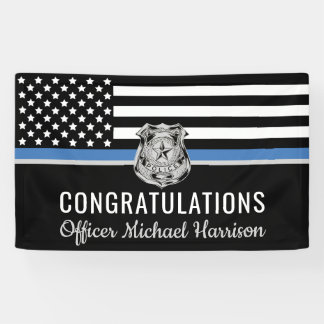 Afstuderen van de politie Thin Blue Line felicitee Spandoek