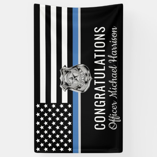 Afstuderen van de politie Thin Blue Line felicitee Spandoek (Verticaal)