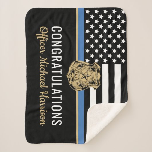 Afstuderen van de politieacademie Thin Blue Line F Sherpa Deken (Voorkant)