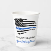 Afstuderen van de politiepartij met blauwe lijn vl papieren bekers (Achterkant)