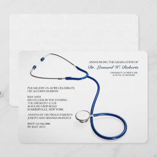 Afstuderen van de Stethoscoop Blue Medical School Kaart (Voorkant / Achterkant)